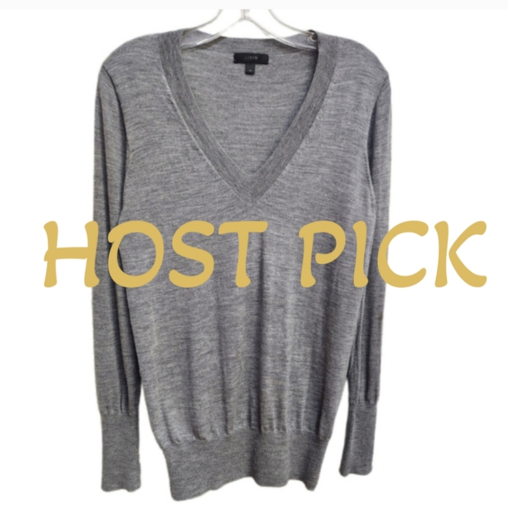 J. CREW MEN'S  GRAY 100% MERINO WOOL V-NECK SWEATER